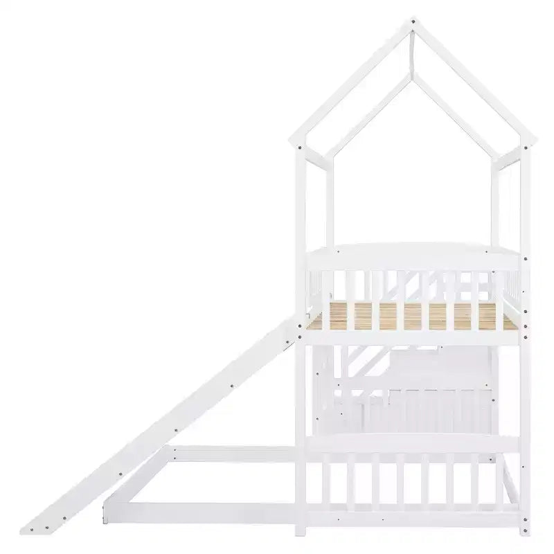 Lit superposé Whisen Twin sur Full avec toboggan, lit cabane avec toboggan