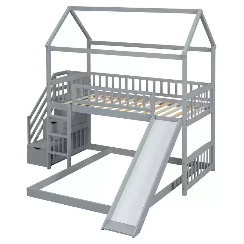 Lit superposé Whisen Twin sur Full avec toboggan, lit cabane avec toboggan