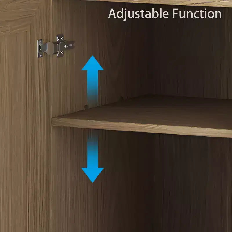 Buffet en grain de bois 62x31x16, organiseur de rangement avec étagères réglables et portes en rotin pour cuisine, chambre à coucher, salon/salle à manger