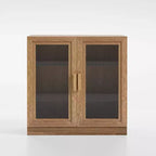 Buffet en grain de bois 62x31x16, organiseur de rangement avec étagères réglables et portes en rotin pour cuisine, chambre à coucher, salon/salle à manger