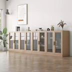 36x124x16 Wood Accent Cabinet, Storage Organizer with Adjustable Shelves and Glass Doors for Kitchen Bedroom Entryway Living/Dinning Room