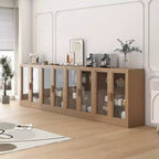 Meuble d'appoint en bois 36x124x16, organisateur de rangement avec étagères réglables et portes vitrées pour cuisine, chambre, entrée, salon/salle à manger