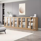 Meuble d'appoint en bois 36x124x16, organisateur de rangement avec étagères réglables et portes vitrées pour cuisine, chambre, entrée, salon/salle à manger