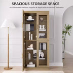 Meuble d'appoint en bois 36x124x16, organisateur de rangement avec étagères réglables et portes vitrées pour cuisine, chambre, entrée, salon/salle à manger