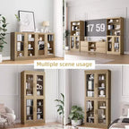Meuble d'appoint en bois 36x124x16, organisateur de rangement avec étagères réglables et portes vitrées pour cuisine, chambre, entrée, salon/salle à manger