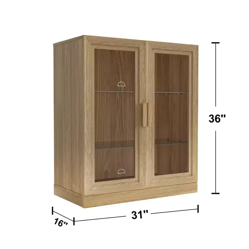 Meuble d'appoint en bois 36x124x16, organisateur de rangement avec étagères réglables et portes vitrées pour cuisine, chambre, entrée, salon/salle à manger