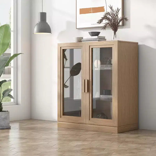 36x31x16 Wood Accent Cabinet, Storage Organizer with Adjustable Shelves and Glass Doors for Kitchen Bedroom Entryway Living/Dinning Room