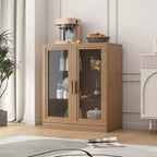 Meuble d'appoint en bois 36x31x16, organisateur de rangement avec étagères réglables et portes vitrées pour cuisine, chambre, entrée, salon/salle à manger