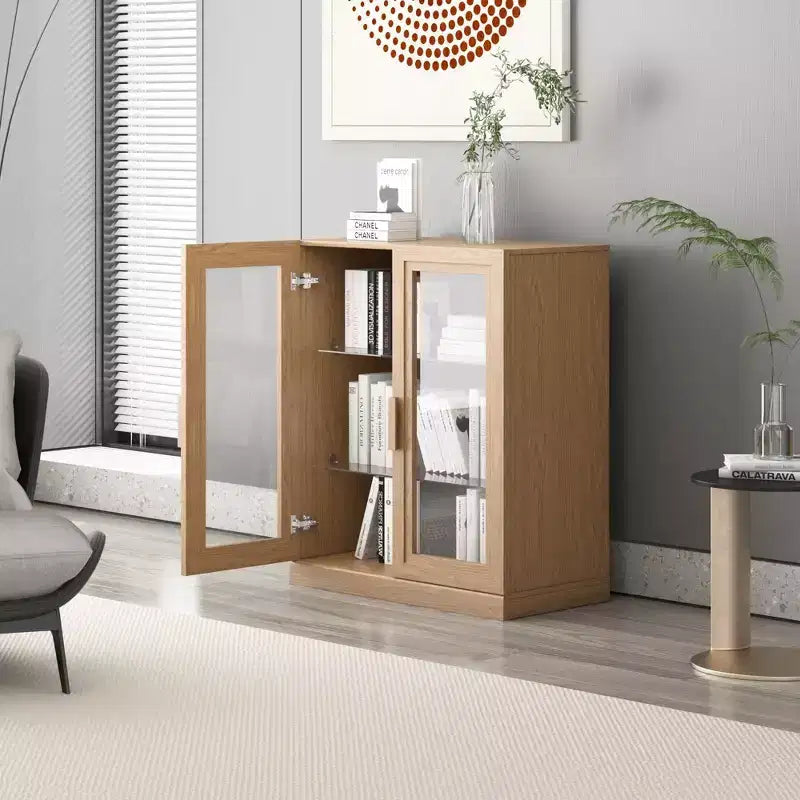 Meuble d'appoint en bois 36x31x16, organisateur de rangement avec étagères réglables et portes vitrées pour cuisine, chambre, entrée, salon/salle à manger