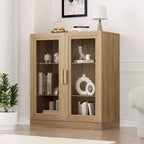 Meuble d'appoint en bois 36x31x16, organisateur de rangement avec étagères réglables et portes vitrées pour cuisine, chambre, entrée, salon/salle à manger