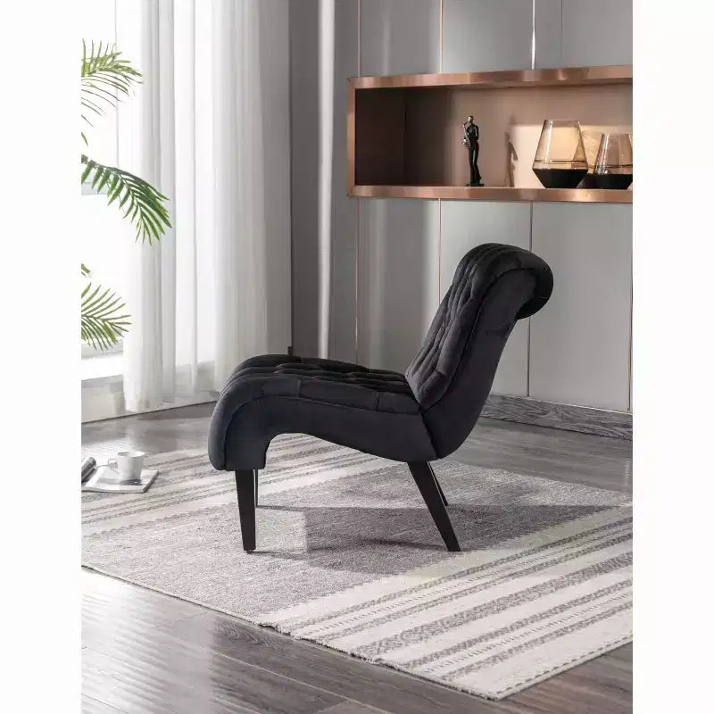 Fauteuil d'appoint moderne sans accoudoirs en velours Okak, Fauteuil confortable en tissu rembourré avec boutons et pieds en bois