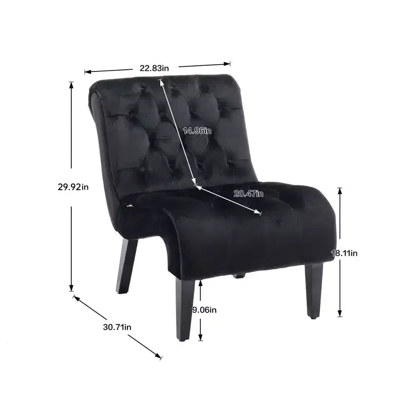 Fauteuil d'appoint moderne sans accoudoirs en velours Okak, Fauteuil confortable en tissu rembourré avec boutons et pieds en bois
