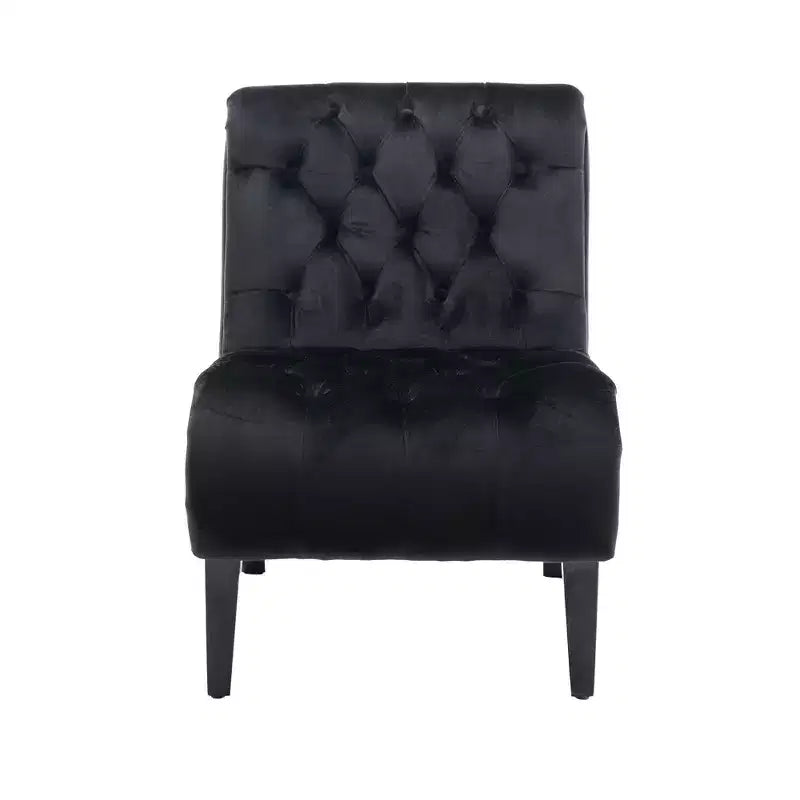 Fauteuil d'appoint moderne sans accoudoirs en velours Okak, Fauteuil confortable en tissu rembourré avec boutons et pieds en bois