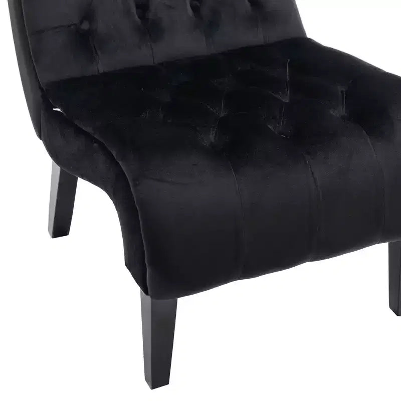 Fauteuil d'appoint moderne sans accoudoirs en velours Okak, Fauteuil confortable en tissu rembourré avec boutons et pieds en bois