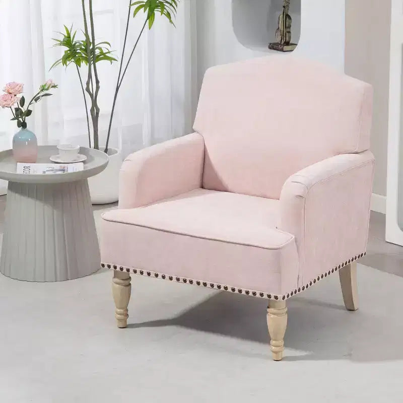 Okak Modern Accent Chair with Retro Wooden Legs, Small Fabric Club Chair, Comfy Upholstered Armchair Lounge Chair for Bedroom Living Room