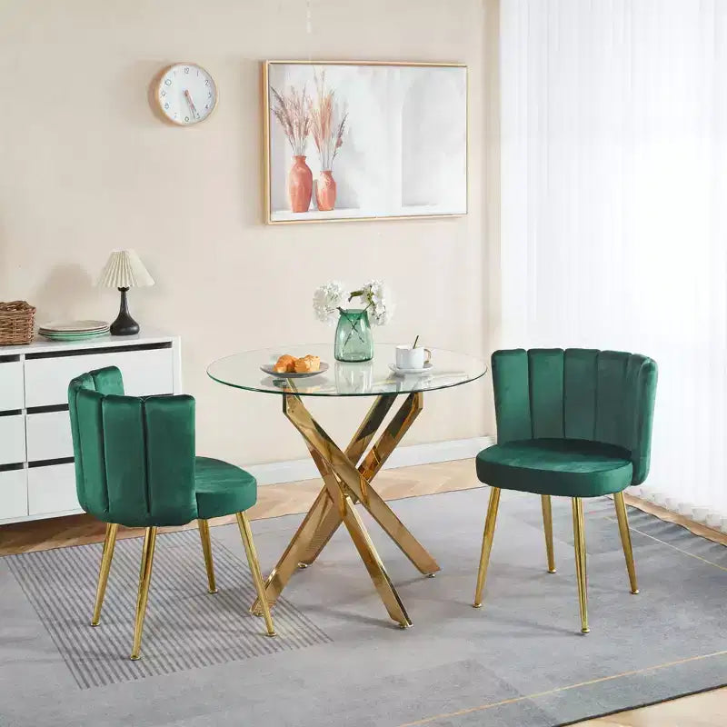 Chaise d'appoint moderne Okak, avec pieds en tube de fer doré, dossier confortable en velours, lot de 2