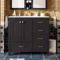 Chic Crate-36In Bathroom Vanity  Ceramic Sink w/4 Drawers & Soft-Close Doors | Solid Wood Frame | Freestanding | Black