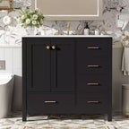 Meuble-lavabo Chic Crate-36 pouces avec évier en céramique, 4 tiroirs et portes à fermeture douce | Cadre en bois massif | Autonome | Noir
