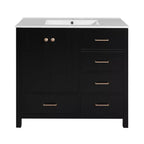 Meuble-lavabo Chic Crate-36 pouces avec évier en céramique, 4 tiroirs et portes à fermeture douce | Cadre en bois massif | Autonome | Noir