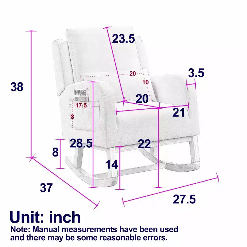 Fauteuils d'appoint modernes Okak pour chambre à coucher, fauteuil à bascule décontracté moderne à dossier haut de 27,5 po de largeur pour salon avec un oreiller lombaire
