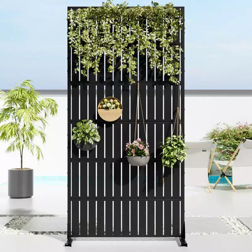 72 H35W Dovelina Gray Outdoor Freestanding Metal Privacy Screen Decorative Garden Fence