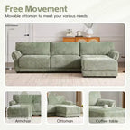 Canapé modulable avec ports USB, canapé 6/4 places rembourré en chenille avec accoudoirs pétale et poufs - ModernLuxe