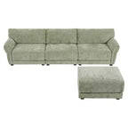 Canapé modulable avec ports USB, canapé 6/4 places rembourré en chenille avec accoudoirs pétale et poufs - ModernLuxe