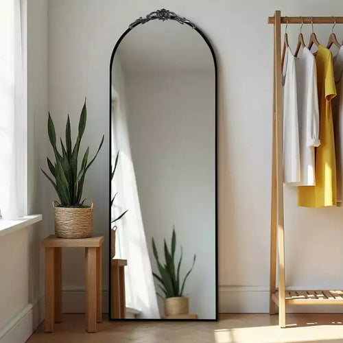 64x21 Wooden Round Angle Arched Full-Body Mirror, White Weather Full-length Vanity Mirror for Bathroom, Bedroom Entryway, Living/Dressing Room