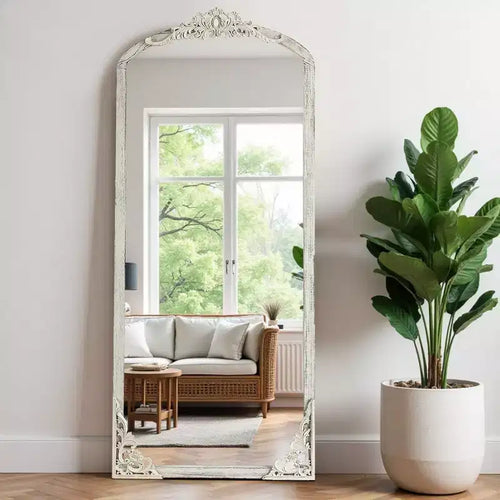 67x28 Classic Arch-Top Full-Body Mirror, White Wood Framed Weather Full-Length Vanity Mirror for Bathroom, Bedroom Entryway, Living/Dressing Room