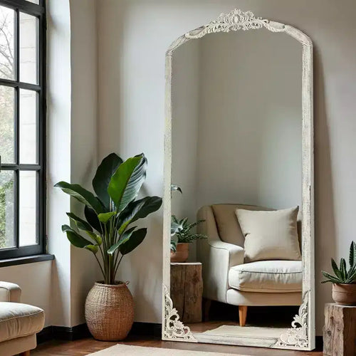 Miroir 67x28 classique à arche, pleine longueur, avec cadre en bois blanc, résistant aux intempéries, pour salle de bain, entrée de chambre, salon/dressing