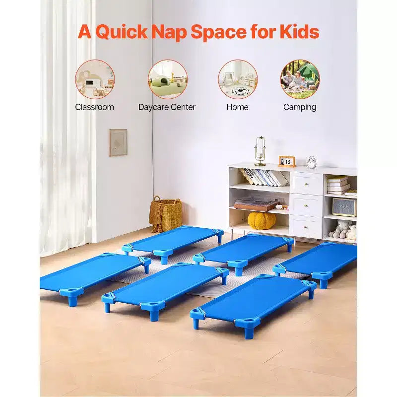 VEVOR Lit de repos empilable pour enfants, lot de 6, lits de repos portables pour tout-petits, lits de repos de taille standard 132 x 58 cm pour enfants, lits de garderie pour salle de classe préscolaire