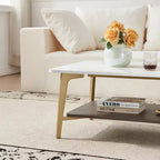 GDFStudio Nat 47.24 Table basse rectangulaire à double couche en fer avec plateau en céramique et étagère en bois