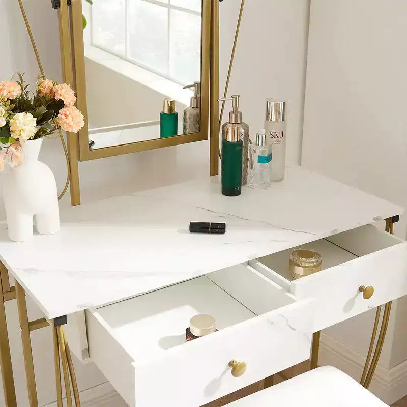 Ensemble de coiffeuse Bestier avec miroir et tabouret, table de maquillage blanche avec tiroirs pour filles, femmes, chambre à coucher, cadeau