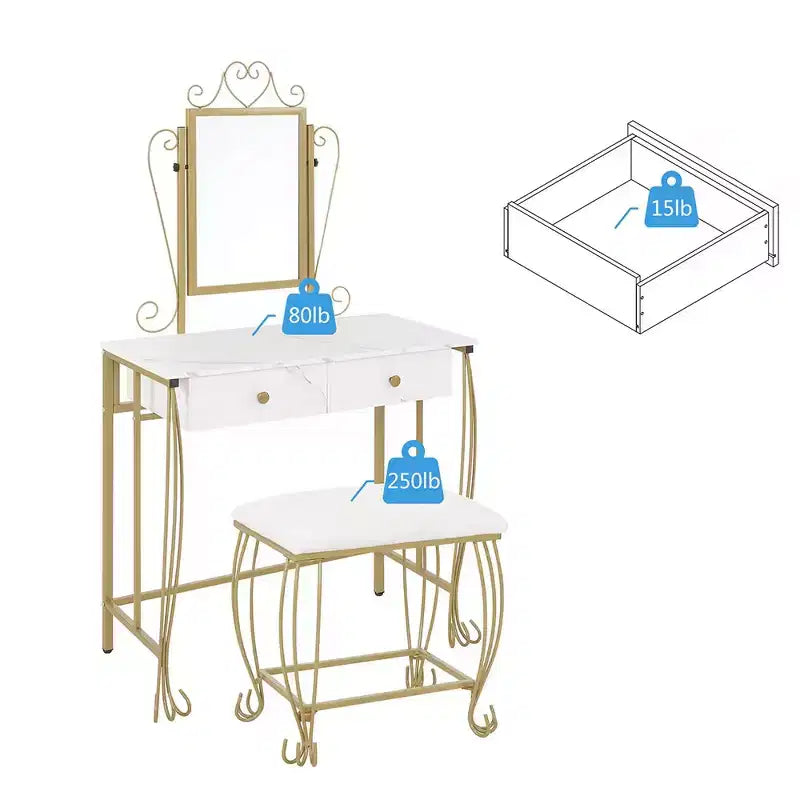 Ensemble de coiffeuse Bestier avec miroir et tabouret, table de maquillage blanche avec tiroirs pour filles, femmes, chambre à coucher, cadeau