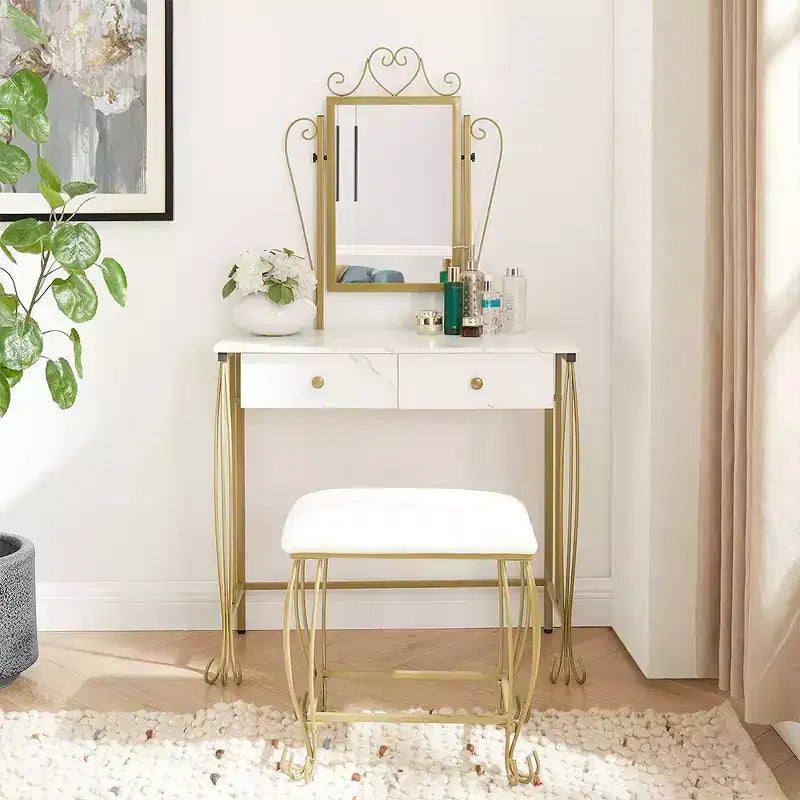 Ensemble de coiffeuse Bestier avec miroir et tabouret, table de maquillage blanche avec tiroirs pour filles, femmes, chambre à coucher, cadeau