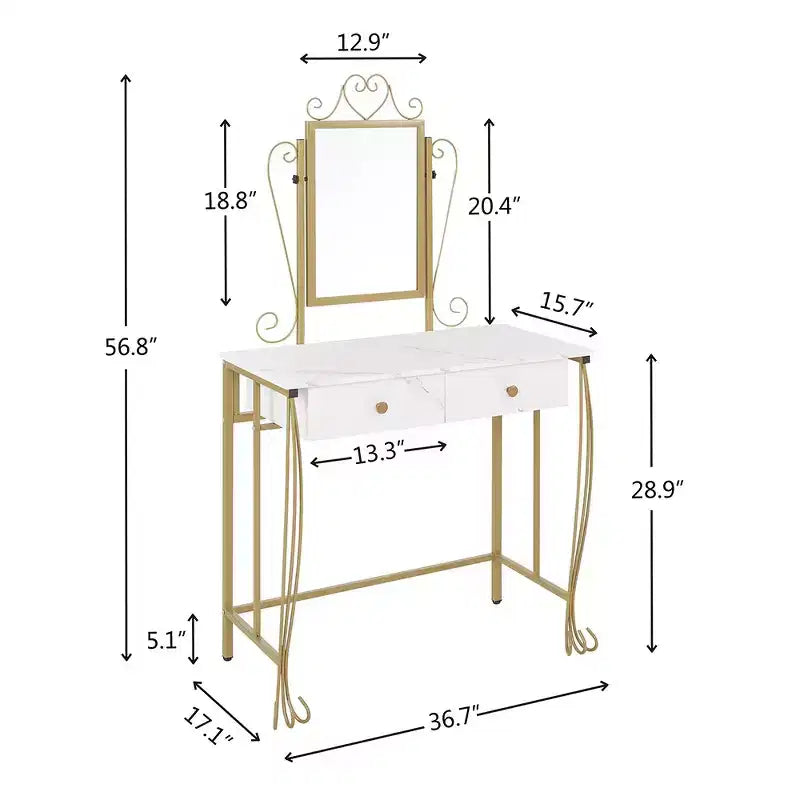Ensemble de coiffeuse Bestier avec miroir et tabouret, table de maquillage blanche avec tiroirs pour filles, femmes, chambre à coucher, cadeau