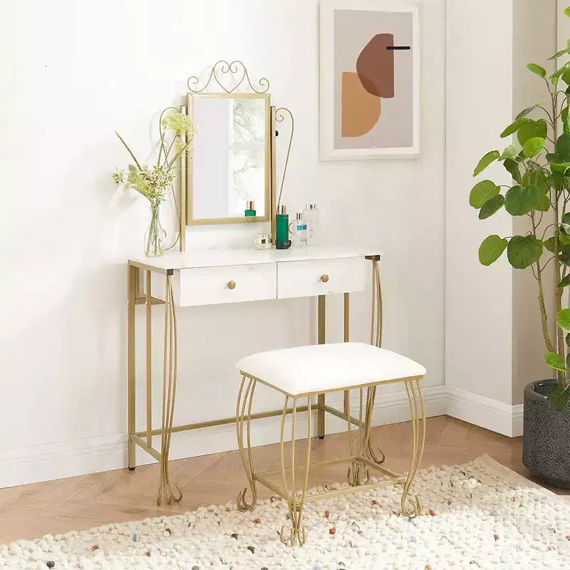 Ensemble de coiffeuse Bestier avec miroir et tabouret, table de maquillage blanche avec tiroirs pour filles, femmes, chambre à coucher, cadeau