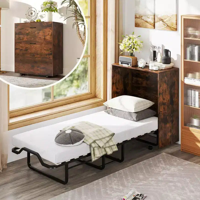 Lit escamotable Costway de taille lit de camp avec rangement, armoire roulante Murphy avec lit pliant