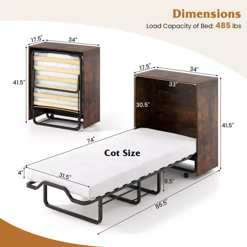 Lit escamotable Costway de taille lit de camp avec rangement, armoire roulante Murphy avec lit pliant