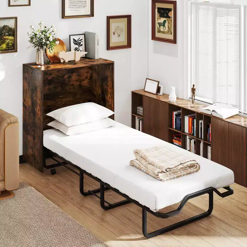 Lit escamotable Costway de taille lit de camp avec rangement, armoire roulante Murphy avec lit pliant