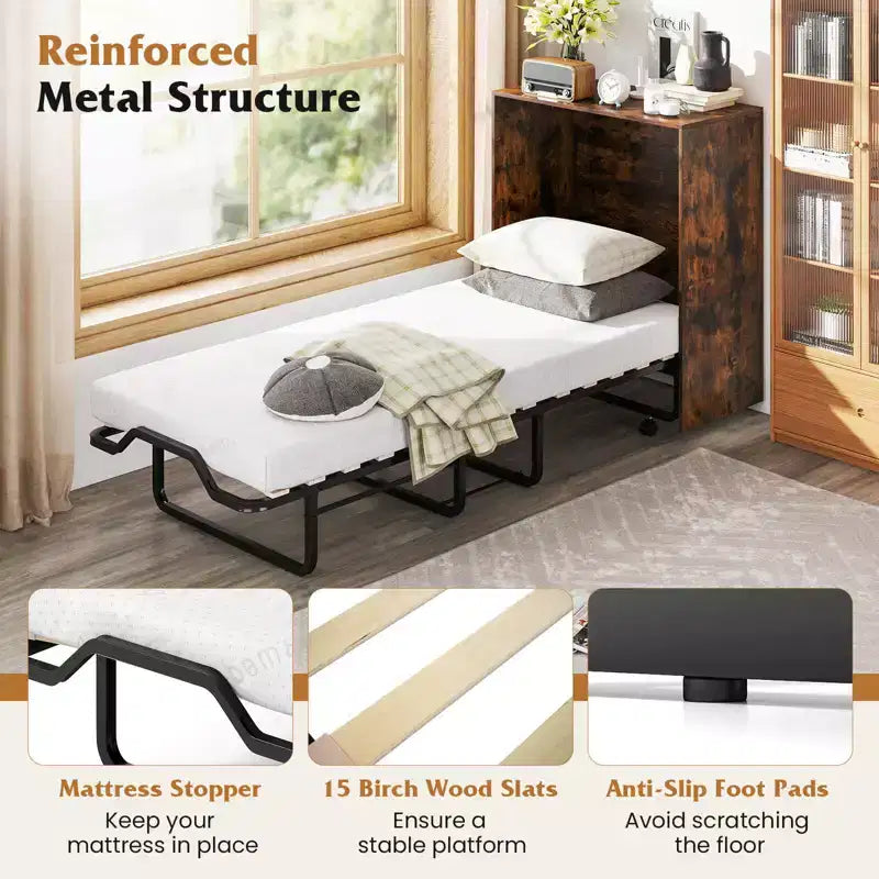 Lit escamotable Costway de taille lit de camp avec rangement, armoire roulante Murphy avec lit pliant