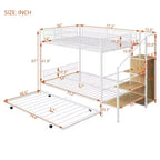 Lits superposés jumeaux sur lits complets Okak pour enfants, cadre de lit plateforme en métal avec lit gigogne et échelle de rangement latérale, armoire pour chambre, blanc