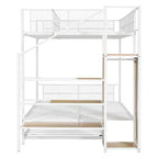 Lits superposés jumeaux sur lits complets Okak pour enfants, cadre de lit plateforme en métal avec lit gigogne et échelle de rangement latérale, armoire pour chambre, blanc