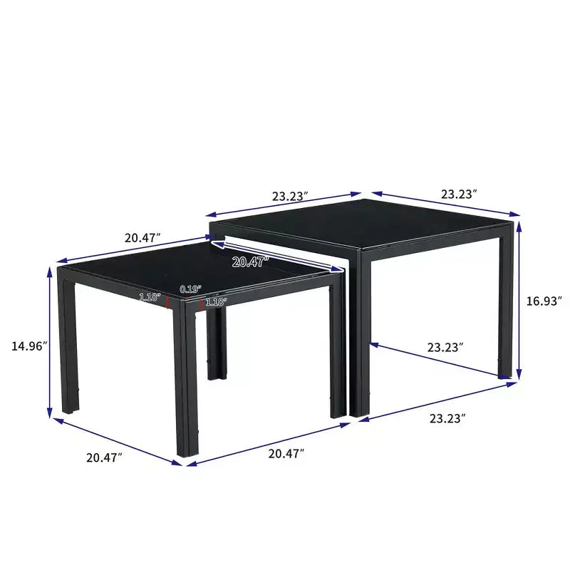 Table basse empilable carrée/rectangulaire moderne Okak, lot de 2 tables basses gigognes avec finition en verre trempé pour salon/bureau, gain de place