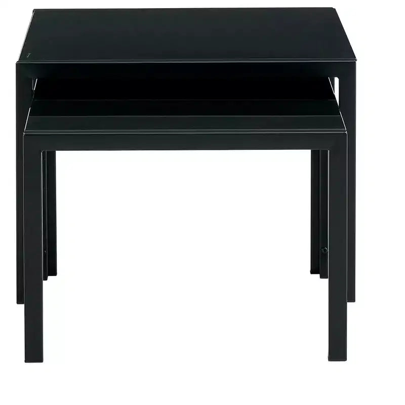 Table basse empilable carrée/rectangulaire moderne Okak, lot de 2 tables basses gigognes avec finition en verre trempé pour salon/bureau, gain de place
