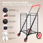 SereneLife Petit chariot de courses pliable avec doublure amovible – Roues pivotantes à 360°, capacité de poids de 32 kg
