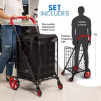 SereneLife Petit chariot de courses pliable avec doublure amovible – Roues pivotantes à 360°, capacité de poids de 32 kg
