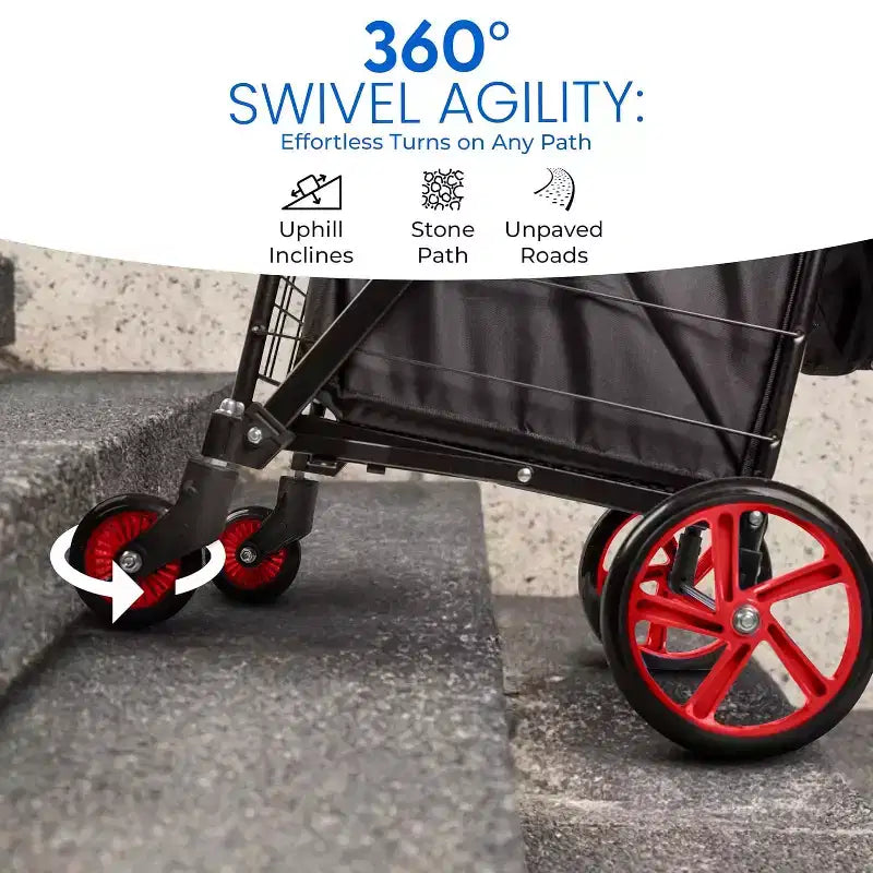 SereneLife Petit chariot de courses pliable avec doublure amovible – Roues pivotantes à 360°, capacité de poids de 32 kg