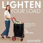 SereneLife Petit chariot de courses pliable avec doublure amovible – Roues pivotantes à 360°, capacité de poids de 32 kg