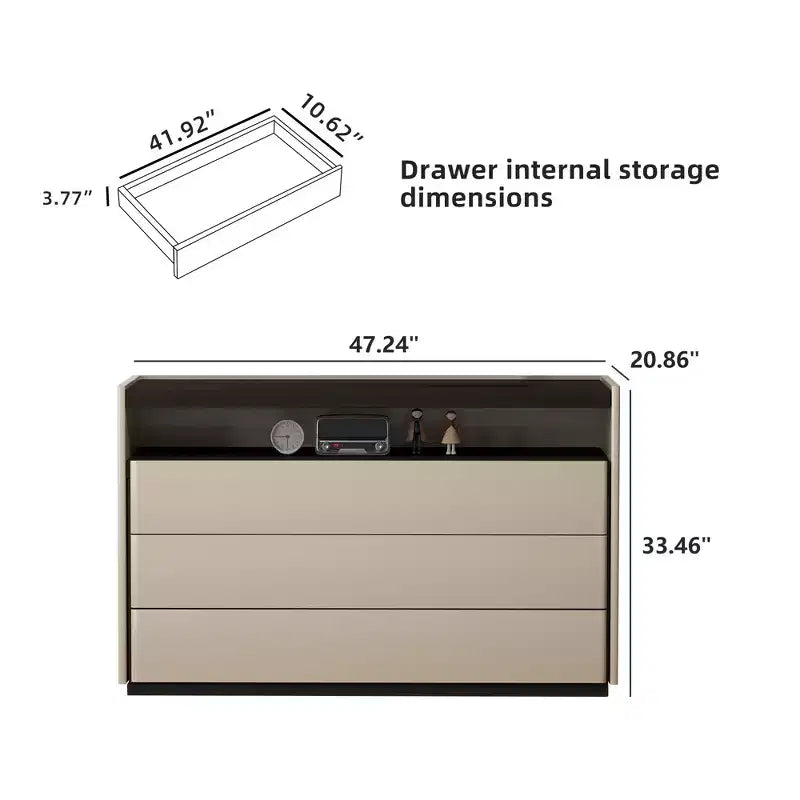 Luck Live Commodes Coiffeuse moderne à 3 tiroirs avec étagère ouverte, beige